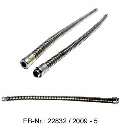Es handelt sich um aus Stahl gefertigte, etwa 21 cm lange Schläuche, bestehend aus einer sog. Flachbandspirale (maximaler Durchmesser etwa 7 mm), die vollständig mit einer Kunststoffummantelung versehen ist. Die Flachbandspirale ist an einem Ende mit einem verzinkten sog. Stutzen und am anderen Ende mit einer verzinkten "Schutzhülse" mit Lochung ausgestattet.
Die Erzeugnisse werden als Hydraulikschläuche in Fahrzeugsystemen verwendet.
- Antragstellerangaben -

Abbildung siehe Anlage.

Derartige Erzeugnisse gehören als "Schläuche aus Stahl, auch mit Verbindungsstücken" zur Codenummer 8307 1000 90 des Integrierten Zolltarifs der EG (TARIC).