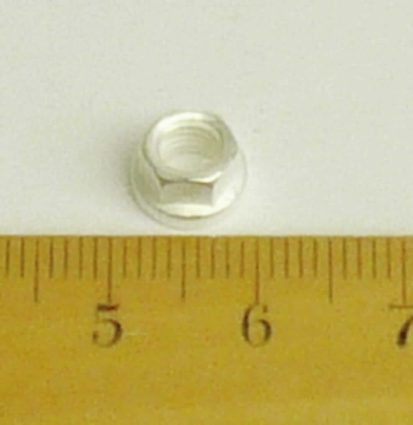 Es handelt sich um Muttern aus nicht rostendem Stahl mit einem Außensechskant und mit einem Innengewinde (Lochweite: etwa 4 mm). Sie sind an einem Ende zu einem Flansch ausgearbeitet. Die Oberfläche der Erzeugnisse ist mit einem metallischen Überzug (Silberbeschichtung) versehen.
Sie werden als lösbare Verbindungselemente im zivilen Flugzeugbau verwendet.
Außendurchmesser: 6,2 mm; Höhe: etwa 4,5 mm.
-Antragstellerangaben-

Abbildung siehe Anlage.

Derartige Erzeugnisse gehören als "andere Muttern aus nicht rostendem Stahl, mit Gewinde" zum TARIC-Code 7318 1639 90.