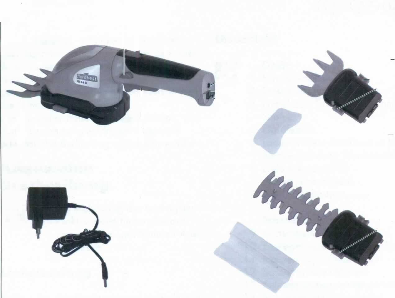Sog. Akku-Gras- und -Strauchschere, FGS 3.6 A1,
- aus einem Griff mit eingebautem Elektromotor, Akku, Einschaltsperre, einem Grasscheren-
  Aufsatz mit einer Schnittbreite von 73 mm sowie einem auswechselbaren Strauchscheren-
  Aufsatz mit einer Schnittlänge von 20 mm (Abbildung siehe Anlage),
- zum Schneiden  von Gras und Sträuchern im häuslichen Bereich,
- in einer gemeinsamen Verkaufsverpackung mit einem Ladegerät mit Netzteil.
Die Akku-Gras- und -Strauchschere bestimmt den Charakter des Ganzen.

"Von Hand zu führendes Werkzeug mit eingebautem Elektromotor, weder Bohrmaschine noch Säge, zum Betrieb ohne externe Energiequelle, mit auswechselbarem Werkzeug (Warenzusammenstellung aus Akku- Gras- und -Strauchschere -charakterbestimmend- und Ladegerät) -sog. Akku-Gras- und -Strauchschere"