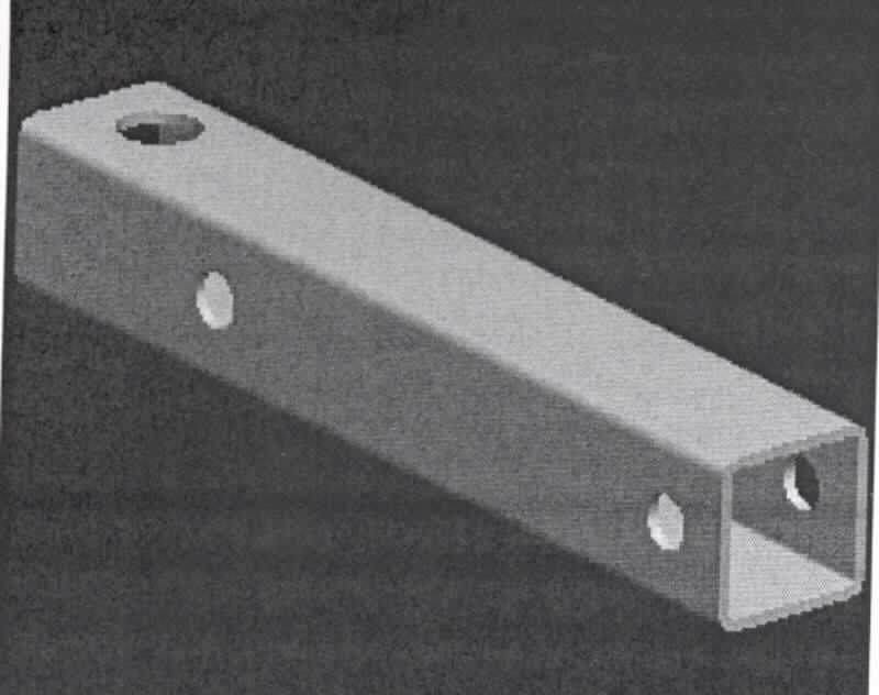 Sog. Vierkantrohr, 
- mit einer Länge von ca. 180 mmm und drei spezifischen Lochungen, 
  aus unedlem Metall,
- zum Einbau in eine Anhängevorrichtung in einem Rasentraktor (Aufsitzmäher).

"Teil, erkennbar ausschließlich für Rasenmäher bestimmt - sog. Vierkantrohr"