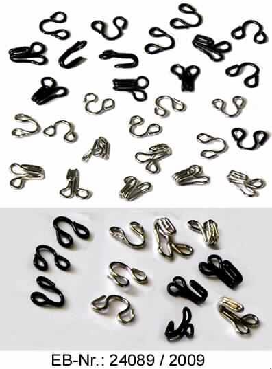 "Haken und Augen"; es handelt sich um Sets, bestehend aus jeweils 12 hakenförmig und 12 "schlaufenförmig" zu Ösen gebogenen Drähten aus Stahl. Die Erzeugnisse sind gemeinsam in einer Blisterverpackung verpackt und dienen dem Zusammenhalt von Kleidungsstücken.
- Antragstellerangaben -

Abbildung siehe Anlage.

Derartige Erzeugnisse gehören als "Haken und Ösen aus unedlen Metallen" zur Codenummer 8308 1000 00 des Integrierten Zolltarifs der EG (TARIC).