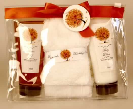 Dreiteilige Zusammenstellung, bestehend aus einem Paar Socken, einer Zubereitung zur Hautpflege ("Body Lotion") und einer organischen, grenzflächenaktiven Zubereitung zum Waschen der Haut, in Form einer Flüssigkeit ("Shower Gel"), sog. Badeset Autumn, Art. 603 3953, Foto siehe Anlage,
- gemeinsam in einer klarsichtigen Kunststofftasche (übliche Verpackung i. S. d. AV 5 b)) für den Einzelverkauf 
  aufgemacht,
- keine Warenzusammenstellung i. S. d. AV 3 b), da die Bestandteile nicht der Befriedigung eines speziellen 
  Bedarfs oder der Ausübung einer bestimmten Tätigkeit dienen (die Socken dienen nicht der Körperpflege), somit 
  getrennte Einreihung aller Bestandteile der Zusammenstellung,
- organische grenzflächenaktive Zubereitung zum Waschen der Haut ("Shower Gel"):
-- orange, klare, viskose, in Wasser leicht schäumende Flüssigkeit,
-- in einer durchsichtigen Kunststofftube (Inhalt: 120 ml) mit Schraubverschluss für den Einzelverkauf aufgemacht;
   mit einem Etikett mit der Aufschrift "Shower Gel Sandalwood" versehen,
-- dient zum Waschen der Haut.

"Organische, grenzflächenaktive Zubereitung zum Waschen der Haut, in Form einer Flüssigkeit, in Aufmachung
 für den Einzelverkauf"