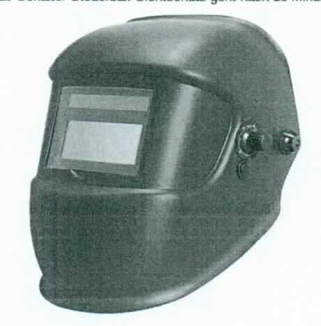 Andere Kopfbedeckung,  sog. Schweißhelm, swh01 (ein Warenmuster wurde nicht vorgelegt, die Einreihung
erfolgt aufgrund der Antragsangaben), Foto siehe Anlage,
- aus Kunststoff,
- im Bereich der Augen mit einem klarsichtigen Sichtfenster versehen und mit einem einstellbaren Einsatz
  (sog. Auto-Abdunklungsfilter) ausgestattet, der automatisch in verschiedenen Stufen abdunkelt, um die Augen
  beim Schweißen vor Verblitzung zu schützen,
- dient als Schutzhelm bei unterschiedlichen Schweißverfahren.

"Andere Kopfbedeckung, ausgestattet, Sicherheitskopfbedeckung, aus Kunststoff"