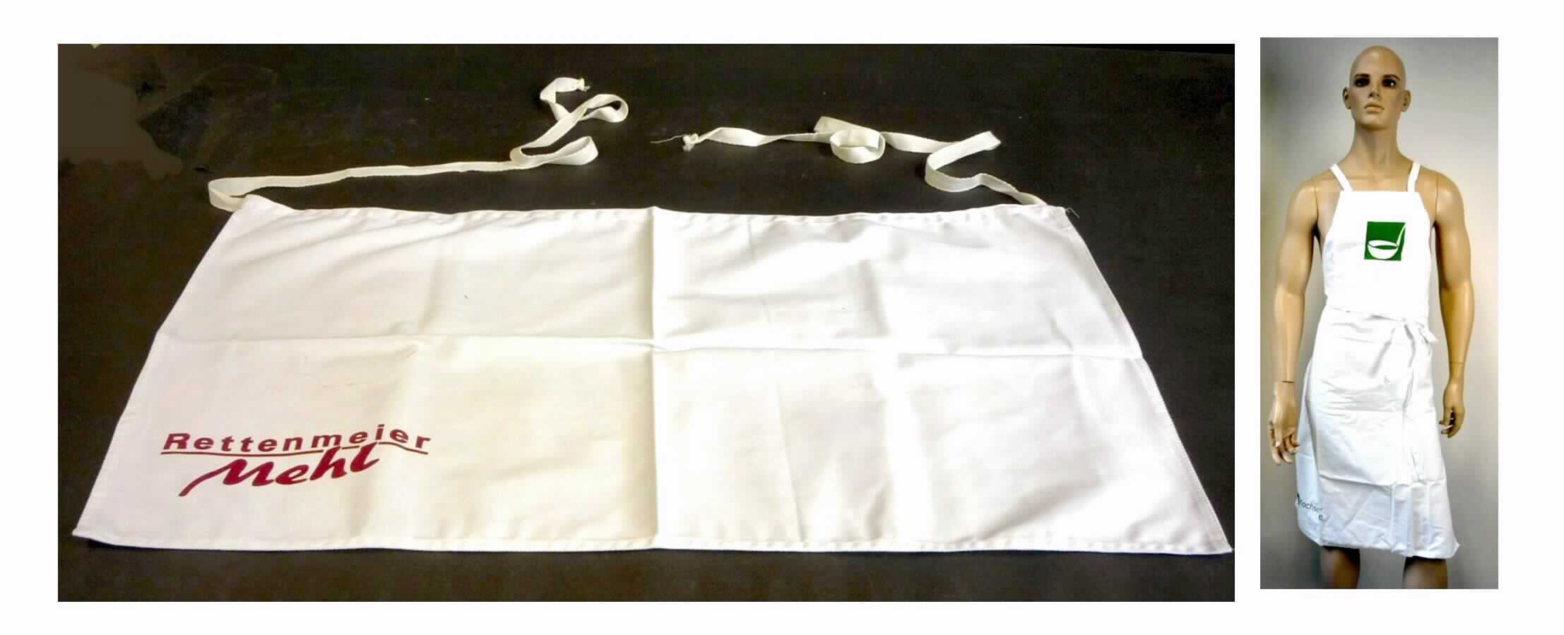 Schürzen, in Erwachsenengröße, Foto siehe Anlage,
- durch zwei verschiedene Warenmuster veranschaulicht:
-- eine Latzschürze: mit den Abmessungen von ca. 102 cm x 70 cm, den vorderen Teil des Körpers bedeckend und 
    bis über die Knie reichend,
-- eine Halbschürze: rechteckig, mit den Abmessungen von ca. 80 cm x 45 cm, den vorderen Teil des Unterkörpers
    bedeckend, von der Taille bis etwa zur Mitte der Oberschenkel reichend,
- aus einfarbigen Geweben aus Baumwolle, 
- mit einem Motiv bzw. Schriftzug bedruckt,
- mit Bindebändern im Taillenbereich, die Latzschürze ist zusätzlich mit einem Nackenträger ausgestattet,
- ohne Hinweise auf den Trägerkreis (unisex), 
- an allen Rändern durch Umschlagen und Festnähen gesäumt,
- dazu bestimmt, zum Schutz anderer Kleidungsstücke und/oder Personen bei der Ausübung einer Berufs- und
  Haushaltstätigkeit getragen zu werden.

"Andere Kleidung (Schürzen), aus Geweben, für Frauen, aus Baumwolle"