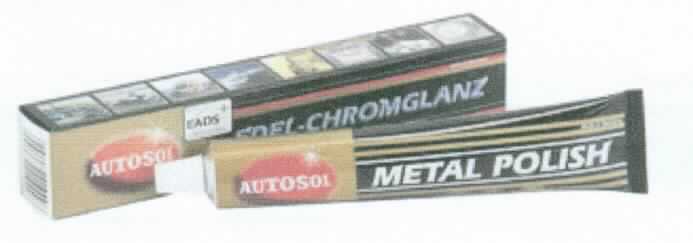 Angaben: 
Metal Polish (Edel-Chromglanz); Reinigungs- und Pflegemittel für alle metallischen Oberflächen; Anwendung: Metallfläche behandeln, antrocknen lassen und anschließend auspolieren; weiße Paste in 75ml-Tube.

Befund: 
Poliermittel für Metalle