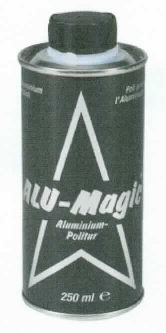 Angaben: 
Aluminiumpolitur; geeignet für unbehandeltes Kupfer, Inox, Aluminium, Legierungen u.a.; Anwendung: Metallfläche behandeln, antrocknen lassen und anschließend auspolieren; weiße Flüssigkeit in 250ml-Dose.

Befund: 
Poliermittel für Metalle
