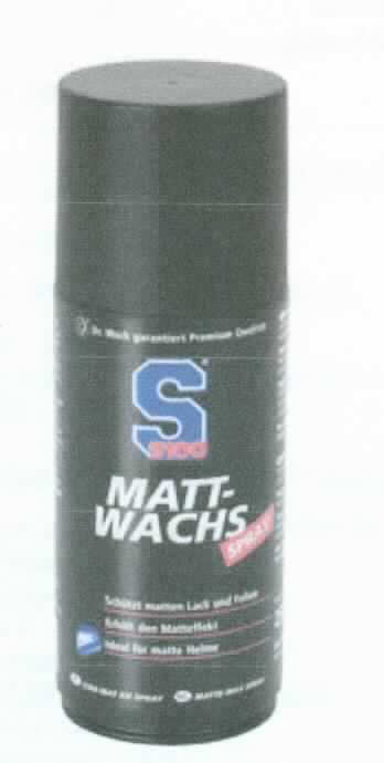 Angaben: 
Matt-Wachs Spray; geeignet für alle matten Oberflächen wie Lack, Folie, Gummierung von z.B. Motorradoberflächen; erhält den originalen Matteffekt und sorgt für Schutz vor Umwelteinflüssen; Anwendung: Oberfläche behandeln, antrocknen lassen und anschließend auspolieren; weiße, viskose Flüssigkeit in 250ml-Spraydose.

Befund: 
Poliermittel für Karosserien und ähnliche Autopflegemittel.