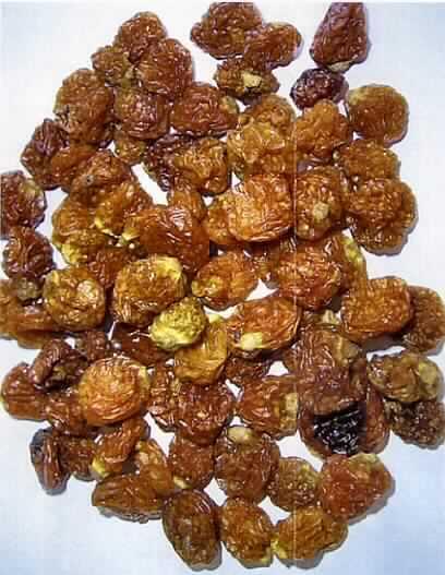 Physalis, getrocknet

Ganze, bis zu 15 mm große, gelbbraune, getrocknete Beeren, äußerlich Rosinen ähnlich, mit zahlreichen 
Samenkernen im Innern; Geschmack fruchtig, süß, säuerlich, ein Zuckerzusatz ist sensorisch nicht erkenn-
bar.Gemäß Angaben sind keine weiteren Zusätze enthalten.

Früchte (ausgenommen solche der Positionen 0801 bis 0806), getrocknet, Physalis