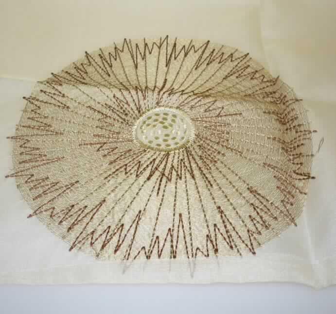 Stickerei als Meterware,
- laut Antrag mit einer Breite von 137 cm,
- laut Untersuchungsergebnis:
-- keine Ätzstickerei oder Stickerei mit herausgeschnittenem Grund,
-- mit einem Stickgrund aus 0,8 mm dicken Geweben aus Leinen (pflanzlicher Spinnstoff) sowie 
   diesen Grund verzierenden Stickfäden aus synthetischen Chemiefasern (laut Antrag: Polyester),
-- maschinell bestickt, 
- laut Antrag mit einem Wert von mehr als 17,50 Euro je kg Eigengewicht.

"Stickereien als Meterware, andere als Ätzstickereien und Stickereien mit herausgeschnittenem Grund, 
aus anderen Spinnstoffen (Leinen), mit einem Wert von mehr als 17,50 EUR je kg Eigengewicht, 
nicht handgearbeitet"