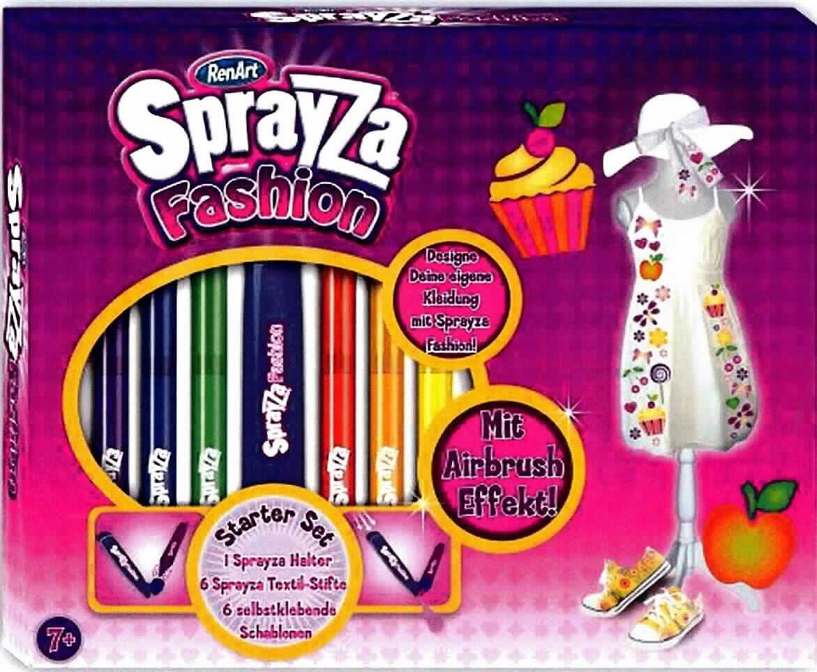 Bei dem sog. "SprayZa Stifte Fashion Set" handelt es sich um eine Warenzusammenstellung in Aufmachung für den Einzelverkauf, bestehend aus
- sechs verschiedenfarbigen Stiften mit Filzspitze mit abnehmbaren Kappen,
- sechs Malschablonen in Gestalt von vorgestanzten, selbstklebenden Motivkarten aus Pappe und
- einem sog. Stiftehalter aus Kunststoff.

Die Stifte dienen zum Schreiben und Malen, alternativ kann die Farbe nach Umstecken auf den Stiftehalter durch Pusten am hinteren Ende und einen dadurch erzeugten Zerstäubungseffekt (Airbrusheffekt) auf das zu verzierende Objekt (z. B. Kleidung) gebracht werden.

Hinsichtlich des Wertes und des Verwendungszweckes bestimmen die Stifte den Charakter der Warenzusammenstellung.

Das Set ist mit einer Gebrauchsanleitung in einem bunt bedruckten Karton mit Sichtfenster für den Einzelverkauf aufgemacht.

Die Warenzusammenstellung ist als "Schreiber und Markierstifte, mit Filzspitze oder anderer poröser Spitze" einzureihen.