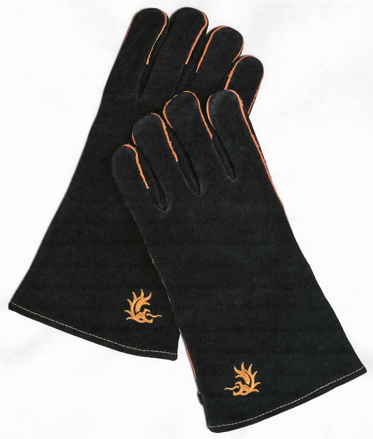 Bekleidungszubehör aus Leder, sog. Grillhandschuhe Leder (Art. 57680), Foto siehe Anlage,
- als Fünffingerhandschuhe gearbeitet,
- lt. Antrag aus Leder, 
- das Handgelenk und den teilweise den Unterarm bedeckend,
- gefüttert,
- am unteren Rand mit einem aufgestickten Drachenmotiv,
- zur Verwendung als Schutzhandschuhe beim Grillen.

"Bekleidungszubehör aus Leder, Fingerhandschuhe, Schutzhandschuhe für alle Berufe"