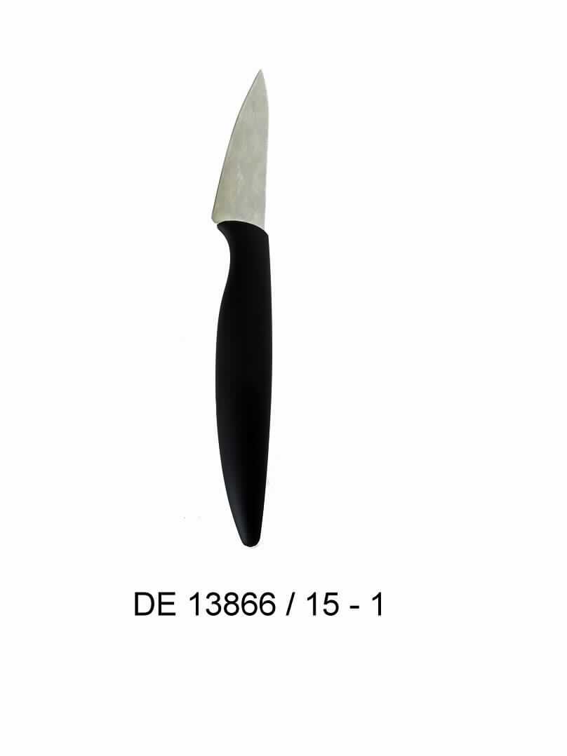 "Schälmesser";  

- Messer mit schneidender, feststehender Klinge aus Stahl (3cr14) mit
  geradem Schliff, in Damaszener Optik gehalten

- mit einem Griff aus Kunststoff (PP + TPR)

- mit einer Klingenlänge von ca. 9 cm und einer Gesamtlänge von ca. 21 cm

- zur Verwendung in der Küche beim Zubereiten von Speisen

- in einem Vollblister (PET) mit Farbeinleger verpackt

(Angaben lt. Antragsteller)

Abbildung siehe Anlage.

Derartige Erzeugnisse gehören als "andere Messer mit schneidender, feststehender Klinge aus unedlem Metall, kein Messer der Pos. 8208" zum TARIC-Code 8211 9200 00.