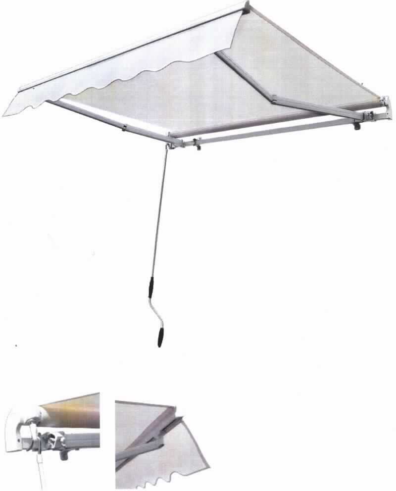 Markise, sog. Gelenkarm-Markise, Foto siehe Anlage,
- laut Antrag in den Abmessungen (Länge x Tiefe) von 200 cm x 150 cm,
- aus ca. 0,6 mm dicken, einfarbigen, widerstandsfähigen, dicht strukturierten Geweben aus laut Antrag 
  100 % Polyester (synthetische Chemiefasern),
- mit einem Rahmen aus laut Antrag Aluminium,
- zur Montage an der Wand,
- mit einer Kurbel ausgestattet,
- durch Zusammenfügen konfektioniert,
- die Gewebe verleihen der Ware im Hinblick auf den Verwendungszweck und den Gesamteindruck ihren 
  wesentlichen Charakter.

"Markise aus Spinnstoffen, aus synthetischen Chemiefasern"