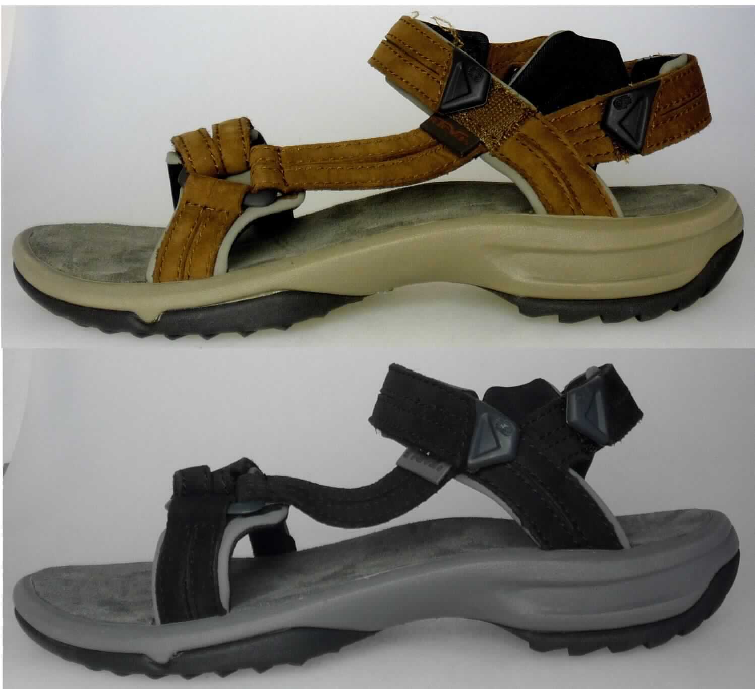 Freizeitsandalen (lt. Antrag: "8959 - Terra Fi Lite Leather W's, Freizeitschuh für Damen - Schwarz und Braun",
Foto siehe Anlage)
- mit Laufsohlen aus (lt. Antrag) Kunststoff; ohne Hauptsohle aus Holz,
- mit zehenfreiem Oberteil (nicht geschlossenes Blatt) aus Leder (den größten Teil der Außenfläche bildend)
  und Kunststoff (Spinnstoff mit einer mit bloßem Auge wahrnehmbaren Außenschicht aus Kunststoff),
- mit Klettverschluss,
- ohne Metallschutz in der Vorderkappe,
- nicht den Knöchel bedeckend, 
- mit einer größten Höhe des Absatzes und der Sohle von weniger als 3 cm,
- mit einer Länge der Innensohle von mehr als 24 cm,
- für Frauen (u. a. schlanker Schnitt)

"Schuhe mit Laufsohlen aus Kunststoff und Oberteil aus Leder, andere als in den
 Unterpositionen 6403 1200 bis 6403 9931 genannt, für Frauen"