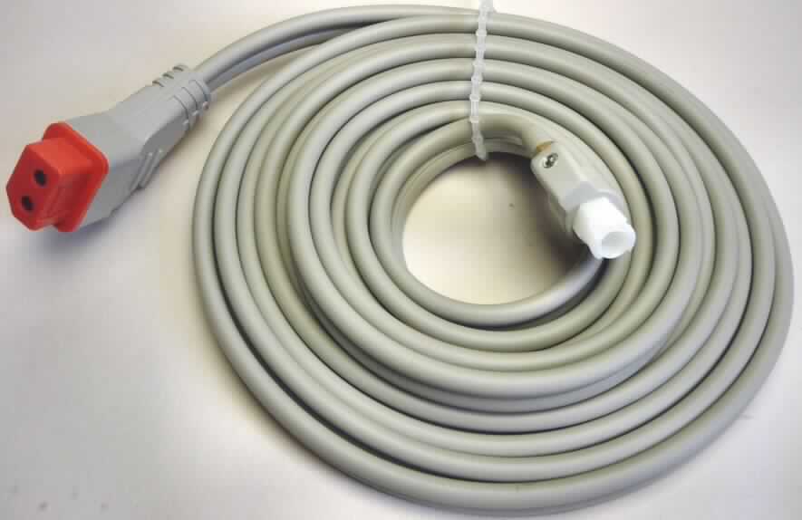 Verbindungsschlauch S902 aus PVC, in Form eines Doppelschlauchsystems, 3,5 m lang, mit NK-Bajonettverschluss, zur Verbindung einer Oberarm-Blutdruckmanschette mit einem Patientenüberwachungsgerät zur Überwachung verschiedener Parameter (Temperatur, Blutdruck, EKG, Atmung, Sauerstoffgehalt u.a.), mit passendem Anschlussstück für die entsprechende NIBP(non invasive blood pressure) - Buchse am Überwachungsapparat und am anderen Ende mit einem Anschlussstück für das Schlauchende der Oberarmmanschette versehen. Der Verbindungsschlauch ist zusammengerollt in einem PE-Peutel mit Klebeetiketten verpackt.
Zur äußeren Form siehe Abbildung in Anlage.
Die Ware wird als "Teil, erkennbar hauptsächlich zur Verwendung für einen medizinischen Überwachungsapparat zur gleichzeitigen Überwachung mehrerer Parameter" eingereiht.
