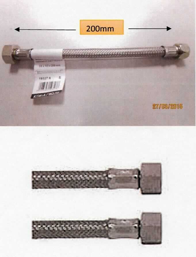 Es handelt sich um etwa 200 mm lange, flexible Schläuche für Armaturen aus einem Drahtgeflecht aus Stahl mit einem Innenschlauch aus Kunststoff. Die Erzeugnisse sind an beiden Enden jeweils mit einer Presshülse aus Stahl und einem Verbindungsstück mit Innengewinde (3/8") aus einer Kupfer-Zink-Legierung mit gewichtsmäßig vorherrschendem Kupfergehalt (Messing) versehen. 
Kupfer herrscht gewichtsmäßig gegenüber jedem anderen unedlen Metall vor. 
- Antragstellerangaben - 

Die unedlen Metalle sind aufgrund des Umfangs gegenüber Kunststoff charakterbestimmend. 

Abbildung siehe Anlage.

Derartige Erzeugnisse gehören als "Schläuche aus anderen unedlen Metallen als aus Eisen oder Stahl, auch mit Verbindungsstücken, andere als solche der Codenummer 8307 9000 10 0" zur Codenummer 8307 9000 90 0 des Zolltarifs.