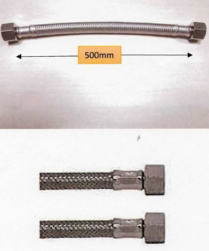 Es handelt sich um etwa 500 mm lange, flexible Schläuche für Armaturen aus einem Drahtgeflecht aus Stahl mit einem Innenschlauch aus Kunststoff. Die Erzeugnisse sind an beiden Enden jeweils mit einer Presshülse aus Stahl und einem Verbindungsstück mit Innengewinde (3/8") aus einer Kupfer-Zink-Legierung mit gewichtsmäßig vorherrschendem Kupfergehalt (Messing) versehen. 
Kupfer herrscht gewichtsmäßig gegenüber jedem anderen unedlen Metall vor. 
- Antragstellerangaben - 

Die unedlen Metalle sind aufgrund des Umfangs gegenüber Kunststoff charakterbestimmend. 

Abbildung siehe Anlage.

Derartige Erzeugnisse gehören als "Schläuche aus anderen unedlen Metallen als aus Eisen oder Stahl, auch mit Verbindungsstücken, andere als solche der Codenummer 8307 9000 10 0" zur Codenummer 8307 9000 90 0 des Zolltarifs.