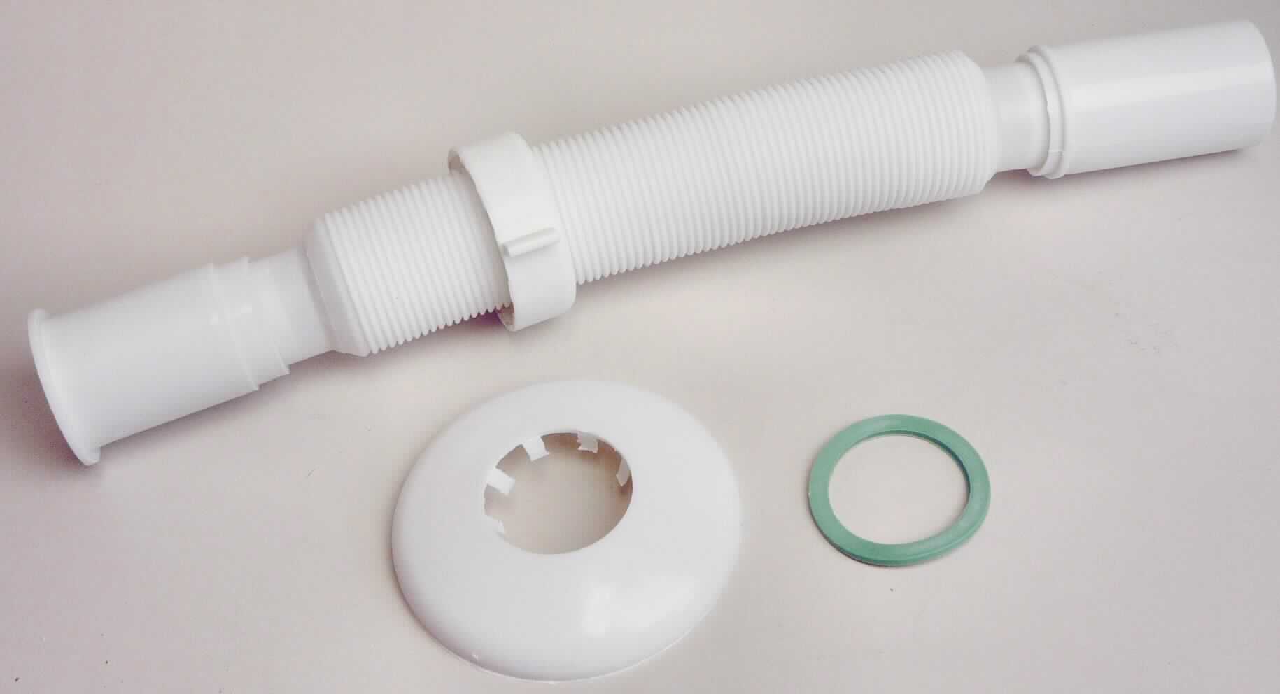 Angaben des Antragstellers:
Flexibler Ablaufschlauch
1 1/4'' x 32 mm aus Kunststoff mit Rosette und Dichtung

Untersuchungsergebnisse an einem Warenmuster:
Warenzusammenstellung aus einem weißen, flexiblen, ausziehbaren Kunststoffschlauch (Länge: ca. 29,5 cm; Durchmesser: ca. 32 mm) mit Anschlussstücken und einem grünen, flachen Dichtring. Der Schlauch und die Dichtung befinden sich in einem farblosen, transparenten, bedruckten Kunststofffolienbeutel.

Befund:
Es liegt ein biegsamer Kunststoffschlauch im Sinne der Position 3917 vor.