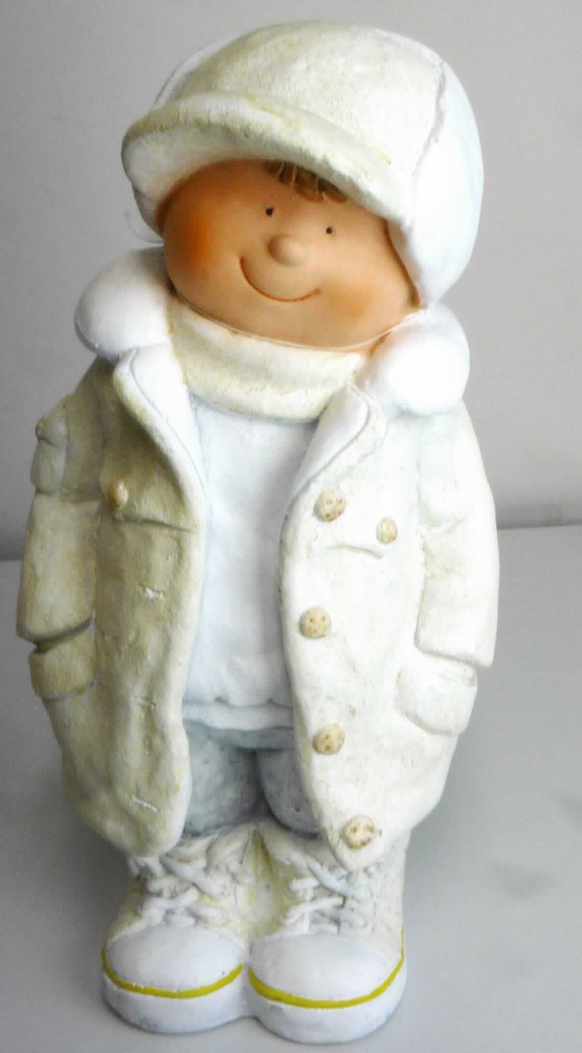 Angaben:
Dekoartikel Kind
Materialangaben wertanteilig: 95 % Fiberstone, 5 % Fiberglas.

Warenbeschaffenheit:
Junge mit überwiegend beigefarbener Winterbekleidung.

Befund:
Asbestzement, Cellulosezement oder dergleichen, keinen Asbest enthaltend