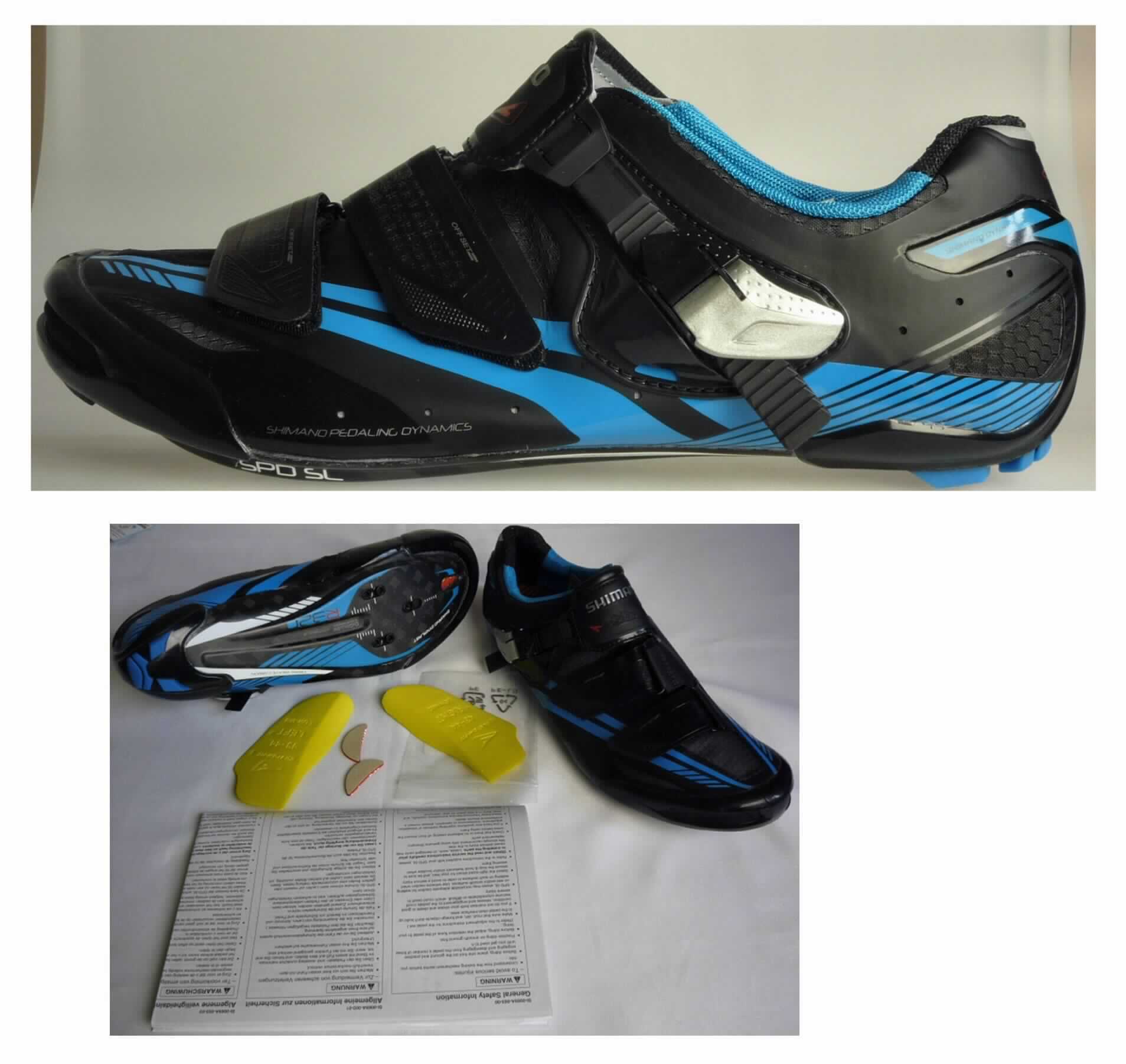 Radsportschuhe (lt. Antrag: "Schuhe"; Foto siehe Anlage)
- mit Laufsohlen aus (lt. Antrag) Kunststoff (mit eingearbeiteter Carboneinlage),
- mit Oberteil aus Kunststoff (Spinnstoff mit einer mit dem bloßen Auge wahrnehmbaren Außenschicht aus 
  Kunststoff; den größten Teil der Außenfläche bildend) und Spinnstoff,
- mit Klett- und Ratschenverschluss,
- mit Pedalbefestigungsvorrichtung

"Sportschuhe mit Laufsohlen und Oberteil aus Kunststoff, andere als in der Position 6401 
und in den Unterpositionen 6402 1210 und 6402 1290 genannt"