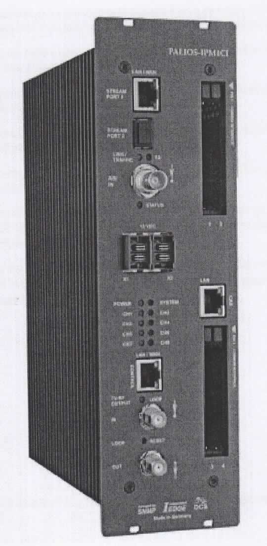 Fernsehsender/-empfänger PALIOS-IPM4CI
- aus Ethernet-Controllern, Audio-/Videosignalelektronik mit MPEG-Decoder und HF-Modulator mit 
  Ausgangsumsetzer in einem Einbaugehäuse (Abmessungen: 76 x 262 x 167 mm) mit Ethernet-
  Schnittstellen, ASI-Eingang und HF-Ausgang,CI-Schächten,
- zum Empfangen von digitalisierten Bild- und Tonsignalen (Fernsehsignale) in Form eines MPEG-
  Transportstroms, deren Umwandlung in ein analoges Fernsehsignal und zum Senden dieses 
  Fernsehsignals (45 - 862 MHz) nach Einbau in eine Kopfstation,
- zusammen mit Beipack (Kabel, Abschlusswiderstand, Montagematerial) in einer gemeinsamen 
  Verkaufsumschließung.
Der Fernsehsender/-empfänger bestimmt den Charakter des Ganzen.

"Sendegerät für das Fernsehen, mit eingebautem Empfangsgerät (in Warenzusammenstellung mit nicht charakterbestimmendem Beipack)"