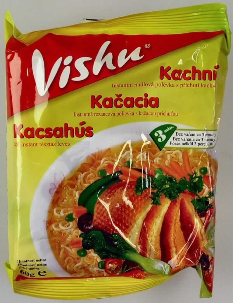 Instant Nudelsuppe

Antragsangaben: Instant Nudelsuppe, Entenfleischgeschmack (VISHU Instant Noodle Soup Artificial Duck Flavour)

Beschreibung des vorgelegten Warenmusters:
Gelbe, dünne (Durchmesser ca. 2 mm), gewellte, krosse, fettig-geröstet schmeckende Fadennudeln in Form eines rechteckigen Knäuels von ca. 9 x 9 x 2,5 cm. Beiliegend ein verschweißter Folienbeutel mit hellgelbem, klarem Öl und ein Tütchen (Aufdruck: Soup powder) mit einem, hellbraunen, kristallinen Suppenpulver mit kleinen, getrockneten Gemüsestückchen. Die genannten Bestandteile sind gemeinsam originalverpackt in einem gelben, verschweißten Folienbeutel mit Angaben zum Inhalt "Instant Noodles Soup - Artificial Duck Flavour -  60 g", zu den Zutaten (siehe Feld 8) und zur Zubereitungsdauer (3 Min.). Es liegt eine Warenzusammenstellung in Aufmachung für den Einzelverkauf vor, die zur Herstellung einer Nudelsuppe vorgesehen ist. Der Charakter wird durch die Nudeln bestimmt, da diese den größten Teil der Ware ausmachen.

Teigware, durch Frittieren zubereitet, nicht getrocknet