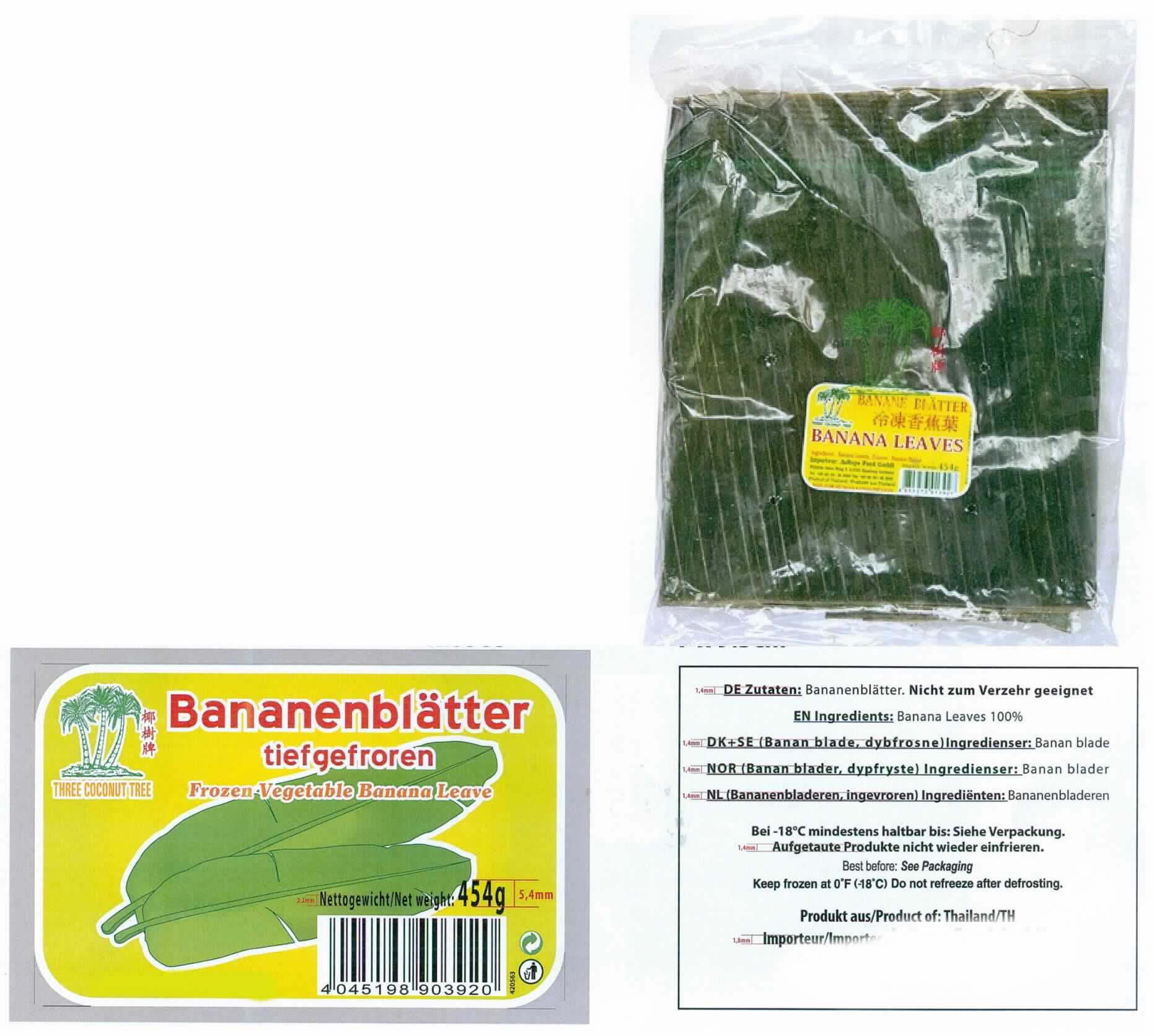 Nach den Angaben der Antragstellerin handelt es sich um frische, tiefgefrorene Bananenblätter, die zu 454 Gramm in einem Polybeutel verpackt sind.
Derartige Bananenblätter werden  als Hülle oder Unterlage beim Zubereiten von Speisen (beim Dämpfen, Dünsten, Grillen usw.) verwendet, ohne selbst verzehrt zu werden.

Zolltarifrechtlich handelt es sich um "pflanzliche Erzeugnisse, anderweit weder genannt noch inbegriffen, andere als Baumwoll-Linters".