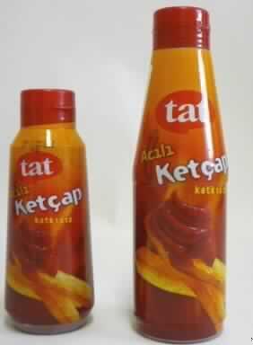 Zubereitete Würzsauce, Ketchup, scharf

Original-Kunststoffflasche (510 bzw. 750 g) mit Schnappverschluss und Ausgießöffnung, umlaufend etikettiert, mit Produktbezeichnung, Zutatenliste und weiteren Angaben (in türkisch).

Rote, seimige, mit Gewürzpartikeln durchsetzte Würzsauce mit der Konsistenz von Ketchup; Geschmack würzig, scharf, nach Tomate, süßlich, säuerlich, einem handelsüblichen Ketchup mit Chilizusatz entsprechend.

Tomatenketchup
