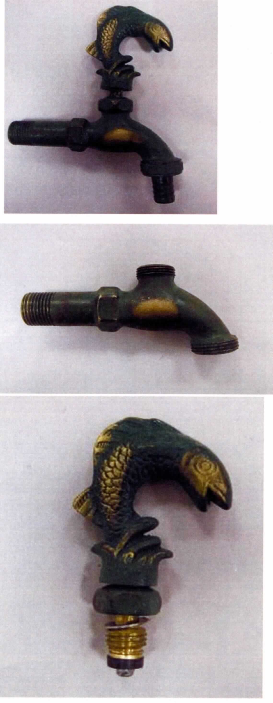 Handbetätigtes Ventil, sog. Auslaufventil, aus patiniertem Messing, in Form eines Wasserhahns mit einem Griff als Betätigungselement in Form eines Fisches, einem Gewindeanschluss (1/2") und einer Schlauchverschraubung aus Messing (3/4"), zum Regulieren des Wasserdurchflusses.

Die Ware ist als "Armatur für Rohrleitungen, nicht von Unterpos. (KN) 8481 1005 bis 8481 8061 erfasst, Ventil, nicht aus Gusseisen oder Stahl, nicht für bestimmte Luftfahrzeuge, keine Magnetventilvorrichtung" einzureihen.