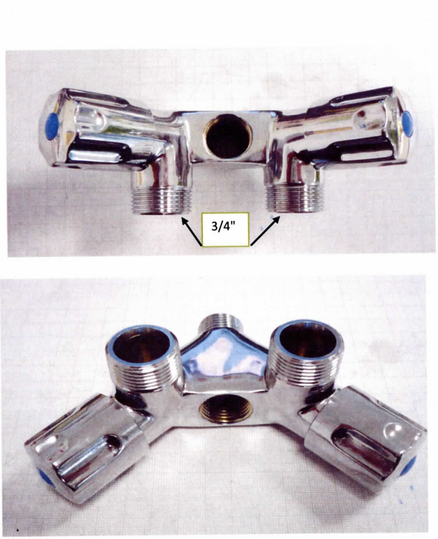 Handbetätigtes Ventil, sog. Waschmachinenanschlussventil, aus verchromtem Messing, in Form eines Doppel-Wasserhahns mit zwei Drehgriffen, zwei Gewindeanschlüssen mit 3/4" Außengewinde sowie einem Rückflussverhinderer, zum Regulieren des Wasserduchflusses und zum Unterbinden eines eventuellen Rückflusses.

Die Ware ist als "Armatur für Rohrleitungen, nicht von Unterpos. (KN) 8481 1005 bis 8481 8061 erfasst, Ventil, nicht aus Gusseisen oder Stahl, nicht für bestimmte Luftfahrzeuge, keine Magnetventilvorrichtung" einzureihen.