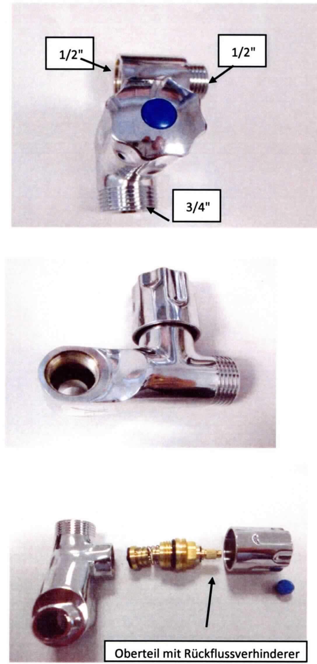 Bei der Ware handelt es sich um ein handbetätigtes Geräteanschlussventil aus verchromtem Messing, mit Drehgriff als Betätigungselement, mit einem 1/2" und einem 3/4" Gewindeanschluss und integriertem Rückflussverhinderer, zum Anschluss von Kochendwassergeräten an die Trinkwasserinstallation und zur Unterbindung eines eventuellen Rückflusses.

Die Ware ist als "Armatur für Rohrleitungen, Ventil, nicht von Unterpos. 8481 1005 bis 8481 8061 erfasst, nicht aus Gusseisen oder Stahl, nicht für bestimmte Luftfahrzeuge, keine Magnetventilvorrichtung", einzureihen.