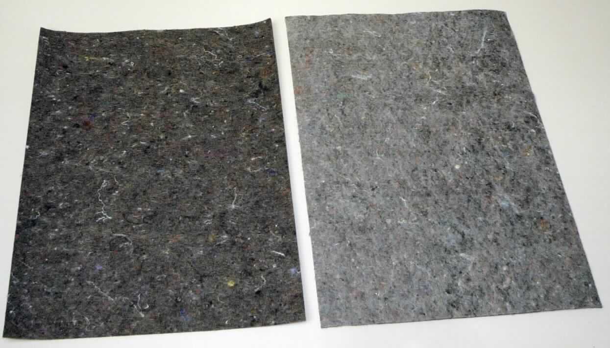 Nadelfilz, sog. Malerabdeckvlies mit Anti-Rutsch-Folie, Foto siehe Anlage, 
- als Meterware, laut Antrag auf Rollen, in den Abmessungen: 1 m (Breite) x 25 m (Länge) bzw. 
  1 m (Breite) x 50 m (Länge), 
- laut Untersuchungsergebnis:
-- Nadelfilz,
--- aus Reißspinnstoff,
--- einseitig mit einer klarsichtigen Kunststofffolie (kein Zellkunststoff) versehen,
--- mit einem Anteil des Spinnstoffs von über 50 GHT.

"Filz (Nadelfilz), mit Lagen versehen"