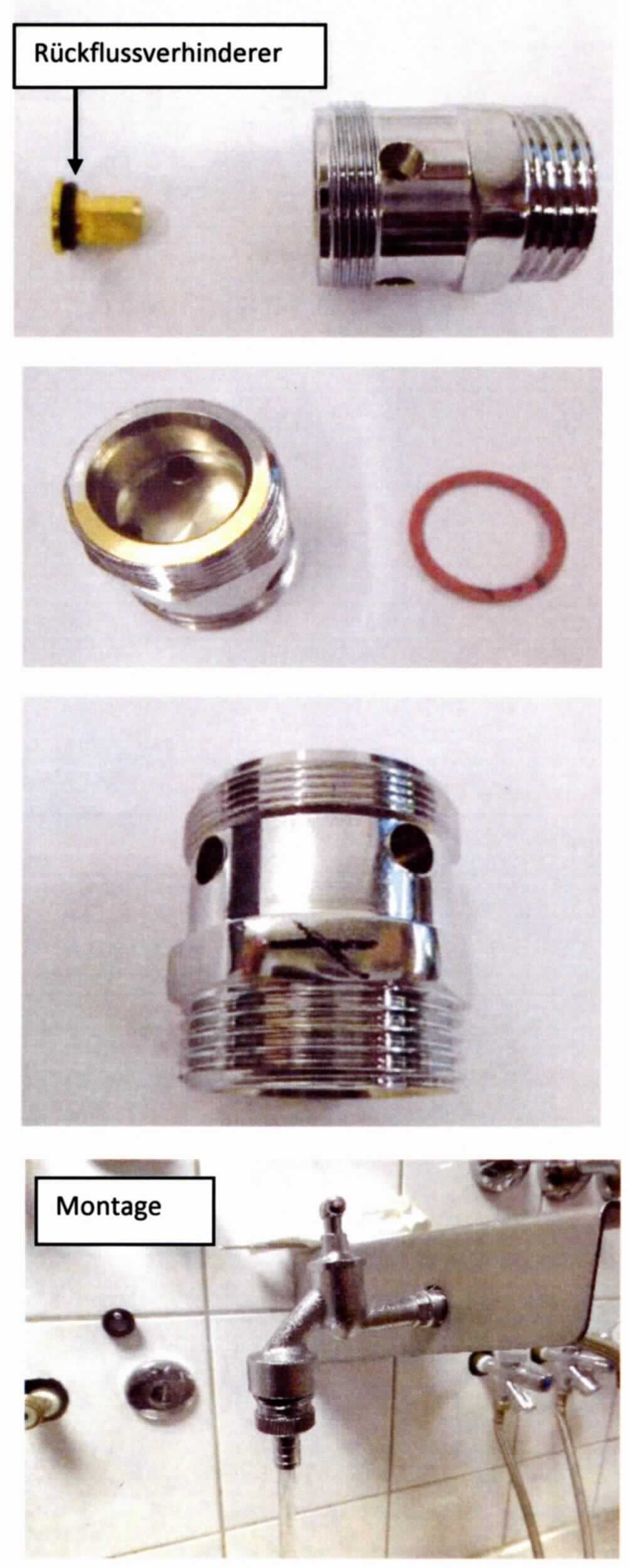 Sog. Rohrbelüfter, bestehend aus einem zylinderförmigen Ventilgehäuse aus verchromten Messing mit integriertem Rückflussverhinderer und einer Gummidichtung, auf einer Seite mit einem 3/4" und auf der anderen Seite mit einem xM28-Außengewinde versehen, zum Einbau in Armaturen für Rohrleitungen, zum Unterbinden eines Flüssigkeitsrückstromes von Brauchwasser in die Trinkwasserleitung.

Die Ware ist als "Rückschlagventil, aus Messing, nicht für bestimmte Luftfahrzeuge" einzureihen.