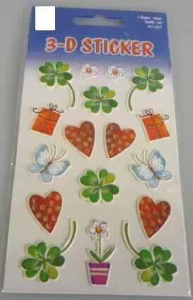 3 D-Sticker aus Kunststoff, selbstklebend


3D - Stickerset, im Wesentlichen bestehend aus Herzen, Blüten, Geschenken und Schmetterlingen. Die Sticker bestehen nach Antragsangaben aus einer PVC Folienhülle, die mit einem Zellkunststoff gefüllt ist. Die Sticker liegen in einer Verpackungseinheit vor und sind auf einer Kunststofffolie aufgeklebt. 


Danach liegt hier ein selbstklebendes Flacherzeugnis aus Kunststoff vor, das weiter bearbeitet ist als lediglich rechteckig geschnitten.
