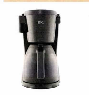 "Kaffeemaschine OCM 302-B"
- aus einem schwarzen Kunststoffgehäuse mit Edelstahlapplikationen, An- und Ausschalter, 
  Wassertank mit Wasserstandsanzeige, herausnehmbarem Filterhalter und Permanentfilter mit
  Tropfstopp, Betriebskontrollleuchte, Netzkabel mit Stecker sowie einer speziell abgestimmten
  Thermoskanne (Fassungsvermögen 1 Liter), in den Abmessungen ca. 22,5 x 19 x 43 cm,
- für eine Leistungsaufnahme von 900 Watt bei einer Spannung von 220-240 Volt,
- dient der Zubereitung von bis zu 10 Tassen Kaffee im Haushalt.
(Abbildung siehe Anlage)

"Elektrowärmegerät für den Haushalt; Kaffeemaschine"