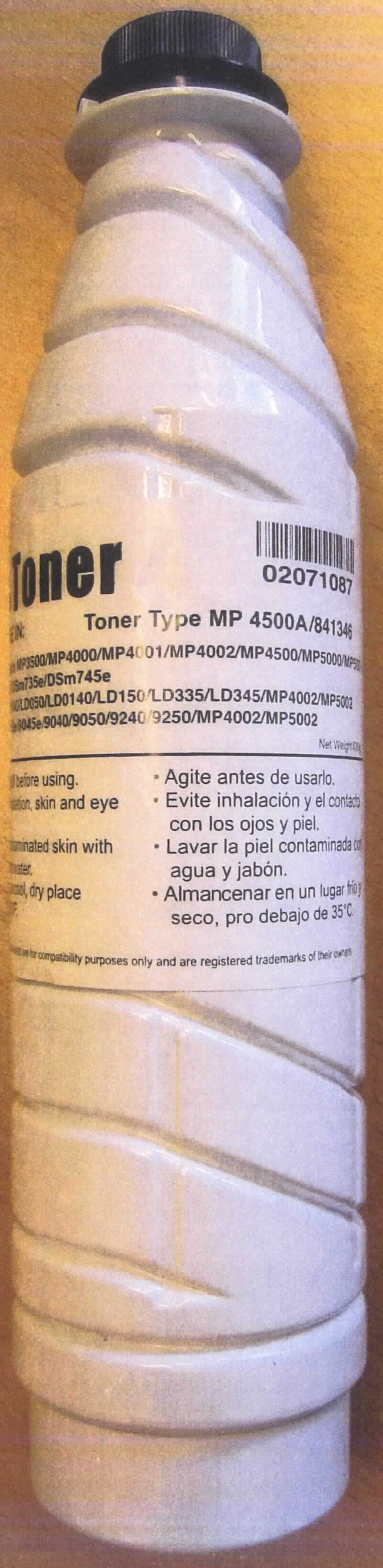 Angaben:
Mit Toner befüllte Kunststoffflasche, Art. RT-4500N, mit eingepressten Stegen zum Tonertransport und Mischen in der Flasche, die Flasche ist mit einem Drehcap verschlossen, die Flasche hat einen Sicherheitsstift, den die Maschine herauszieht und den Toner somit freigibt, die Ware dient ausschließlich der Nutzung der Geräte der Pos. 8443.

Befund:
zubereitetes chemisches Erzeugnis zu fotografischen Zwecken