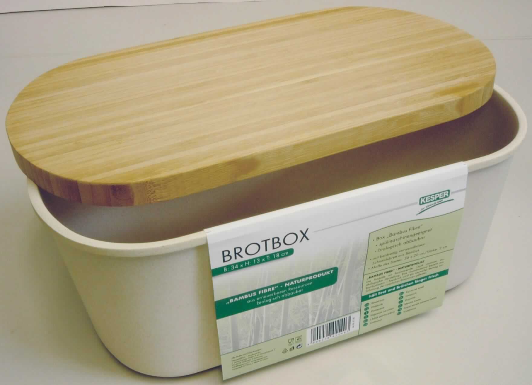 Aus verschiedenen Stoffen zusammengesetzte Ware zur Verwendung in der Küche, bestehend aus
- einer sog. "Brotbox" mit abnehmbarem, beidseitig verwendbarem Schneidebrett als Deckel, 
-- Abmessungen der "Box": etwa 34 (H) cm x 13(H) cm x 18 (T) cm,
-- aus -lt. Antragsangaben: 35% Bambusfasern, 30 % Maispulver, 5 % Holzfasern, 30% Melamin- und  5% Polyamidharz (Kunststoffe im Sinne der Anmerkung 1 zu Kapitel 39), 
-- auf einer Längsseite der Box mit dem Aufdruck eines Brotlaibs versehen,
-- an der Unterseite mit umlaufender Rille ausgestattet und
- einem Deckel mit den Abmessungen von etwa 36 cm x 20 cm x 2 cm,
-- aus -lt. Antragsangaben- Bambus,
-- passgenau gearbeitet für die Brotbox,
-- auf der Schauseite glatt gearbeitet,
-- auf der Unterseite durch eine umlaufende Rille passgenau für die Box gearbeitet,
-- zusätzlich mit sieben weiteren ausgearbeiteten Rillen, um als Schneidebrett genutzt zu 
   werden.

Der Kunststoff bestimmt nach dem Umfang und seiner Bedeutung in Bezug auf die Verwendung (Aufbewahrung von Brot) den Charakter der zusammengesetzten Ware.

Derartige Erzeugnisse sind zolltariflich als "Haushaltsartikel aus Kunststoffen, Artikel für den Küchengebrauch, mit Herkunft China" einzureihen.