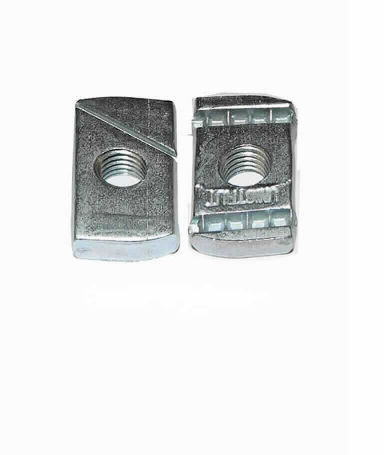 Es handelt sich um quaderförmige Muttern aus Stahl (kein nicht rostender Stahl) mit einem metrischen Innengewinde und einer Lochweite von 10 mm (M 10). Die Muttern sind an einer Seite mit einer schräg verlaufenden Nut und auf der anderen Seite an den kurzen Enden mit "Zahnungen" versehen. Die Erzeugnisse dienen zur Befestigung von "FUS-Schienen" und sind zu 100 Stück in einem Pappkarton verpackt. 
Abmessungen: Höhe ca. 8 mm, Länge ca. 35 mm, Breite ca. 20 mm
- Antragstellerangaben -

Abbildung siehe Anlage.

Derartige Erzeugnisse gehören als "Muttern aus Stahl, mit Gewinde" zum TARIC-Code 7318 1691 29.