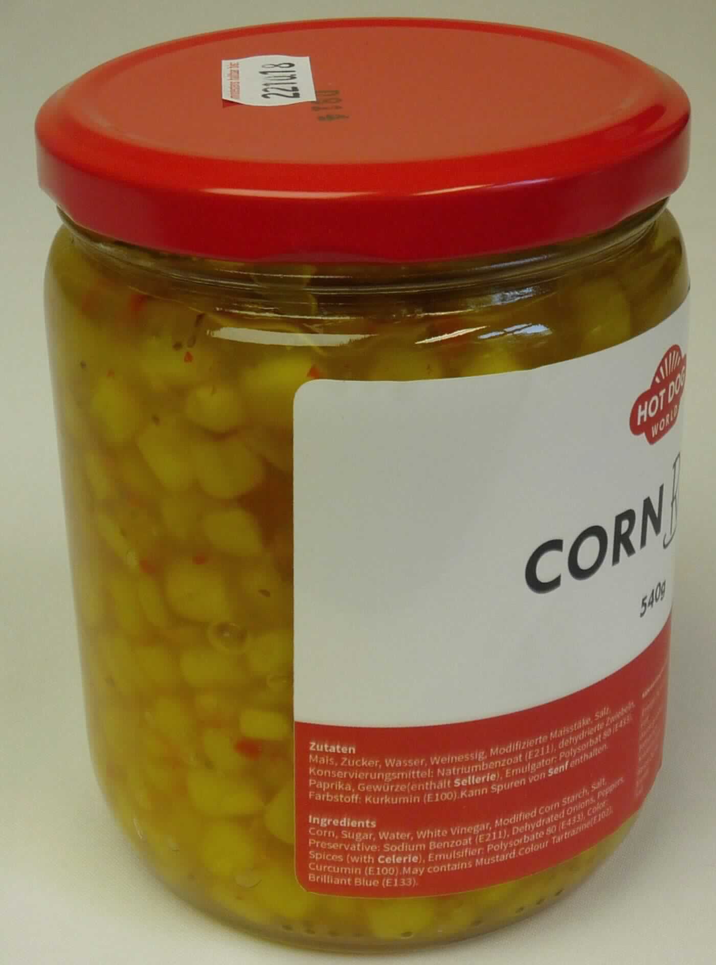 Zuckermais, mit Essig zubereitet.

Antragsangaben (als zutreffend unterstellt): Mais Relish.
Zutaten: Zuckermais, Zucker, Wasser, Weinessig, modifizierte Stärke, Salz, Konservierungsmittel, dehydrierte Zwiebeln, Paprika, Gewürze, Emulgator, Farbstoff. Essiggehalt: 21 % by vol.

Beschaffenheit des vorgelegten Warenmusters: gelbe Maiskörner in einer angedickten, gelblichen Soße mit kleinen Gewürzpartikeln. Geruch: essigsauer, würzig. Geschmack: essigsauer, leicht süß, nach Mais.
Aufmachung: etikettiertes Originalschraubdeckelglas mit einem Inhalt von 540 g.
Gehalt an freier flüchtiger Säure i. S. der ZAnm 1 zu Kap 20 (gemäß Angabe): 0,5 GHT oder mehr. 

Gemüse, Früchte, Nüsse und andere genießbare Pflanzenteile, mit Essig oder Essigsäure zubereitet oder haltbar gemacht, andere, Zuckermais (Zea mays var. saccharata), in Körnern, nicht gefroren.