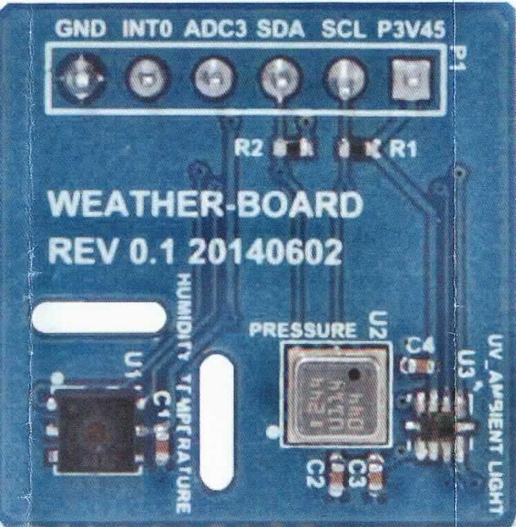 Modul zur Ermittlung von Wetterdaten in Form eines kombinierten Gerätes aus einem kombinierten Thermometer, Barometer, Hygrometer (kennzeichnende Haupttätigkeit) und einem Luxmeter, im Wesentlichen bestehend aus einer Platine mit einer Grundfläche von 20 x 20 mm mit einem Barometrischen Drucksensor (300 - 1100hPa), einem Luftfeuchtigkeits- und Temperatursensor (0 - 80% RH; -10 - 85°C) sowie einem Umgebungslicht- und UV-Index-Sensor (1 - 128 klx). Die Messwerte für den Luftdruck, die relative Luftfeuchtigkeit, die Temperatur sowie die Lichtstärke können über eine I²C-Schnittstelle ausgewertet werden. Das Modul wird auf einen sog. Einplatinencomputer (nicht Gegenstand dieser vZTA) aufgesteckt.
Die Ware wird als "elektronisches Thermometer, Barometer, Hygrometer, miteinander kombiniert, nicht für zivile Luftfahrzeuge, anderes als in den Unterpositionen (TARIC) 9025 8040 30 bis 9025 8040 40 genannt" eingereiht.

Abbildung: siehe Anlage