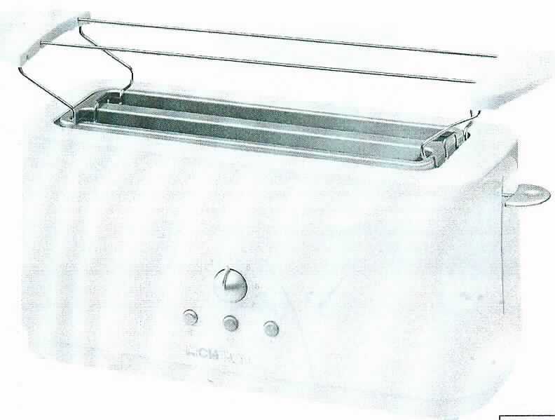 "Toastautomat TA 3534, Art.Nr. 263614"
- aus einem weißen, wärmeisolierten "Cool-Touch Gehäuse" aus Kunststoff mit zwei von oben
  bedienbaren Röstschlitzen und abnehmbarem Brötchenaufsatz, stufenlosem Bräunungsgradregler,   
  Zentrierungsfunktion, drei LED-Kontrolleuchten, Krümelschublade, automatischer Abschaltung, 
  Kabelaufwicklung sowie Aufwärm- Auftau- und Schnellstoppfunktion, 
  Abmessungen ca. 37,5 x 17,5 x 16,5 cm,
- mit einer Leistungsaufnahme von 1400 Watt bei einer Spannung von 230 Volt,
- zum Rösten von Brot im Haushalt.

"Elektrowärmegerät für den Haushalt, Brotröster (Toaster)"