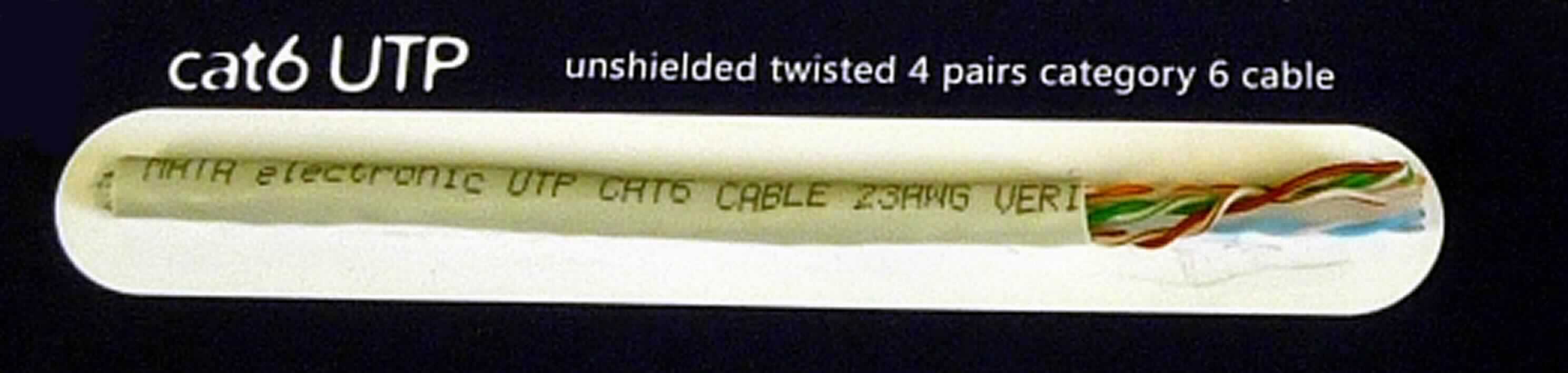 Elektrisches Kabel, sog. "cat6 UTP"-Kabel, aus acht einzelnen, paarweise verdrillten Kupferdrähten (jeweils 23 AWG) mit verschiedenfarbigen Kunststoffisolierungen (PE), gemeinsam von einem Kunststoffmantel (PVC) umgeben ("UTP- unshielded twisted pair"), für eine Betriebsspannung von 30 V, für die Verwendung in Telekommunikationsnetzwerken mit Betriebsfrequenzen bis 250 MHz.

Die Ware ist als "elektrisches Kabel, für eine Spannung von 80 V oder weniger, ohne Anschlussstücke, von der für die Telekommunikation verwendeten Art" einzureihen.
