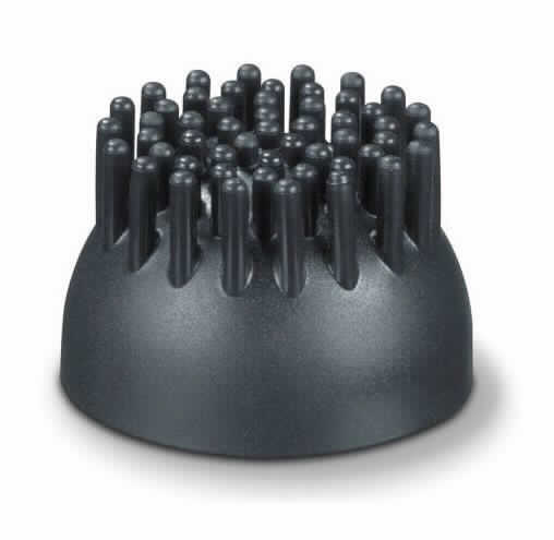 Sog. Noppenaufsatz (Art.-Nr. 163.353), in Form einer äußerlich glatten, harten Halbkugel aus schwarzem Kunststoff, welche oberhalb mit flexiblen, stabförmigen Noppen, innen mit hellem Kunststoff ausgekleidet und mit einem Gewinde versehen ist. Der äußere/innere  Durchmesser beträgt ca. 40/32 mm und die Höhe ca. 27 mm.
Äußere Form: siehe Abbildungen in der Anlage.
Zwei der Aufsätze werden durch Drehfixierung am sog. Klopfmassagegerät MG 90 (nicht Gegenstand dieser Auskunft) angebracht. Die Massage wird durch Klopfimpulse bewirkt, die eine modifizierte Form der Vibrationsmassage darstellt. Die Klopfmassage kommt bei Muskelverspannungen und Schmerzen z. B. im Rückenbereich zum Einsatz.

Die Ware wird als "Teil, erkennbar hauptsächlich für ein elektrisches Vibrationsmassagegerät bestimmt" eingereiht.