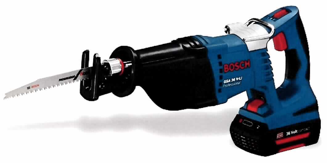 Akkusäbelsäge
- aus einem von Hand zu führenden Gerät mit eingebautem Elektromotor mit einer 
  Leerlaufdrehzahl von 0 - 3.000 min-1 und einer Hubzahl von 2.400 - 3.000 min-1,
  Akku mit einer Kapazität von 1,3 Ah und einer Spannung von 36 V, Sägeblatt,
  Ein-/Aus-Schalter und einem Gewicht von 3,7 kg (inkl. Akku),
- zum Sägen von Werkstoffen.

"Von Hand zu führendes Werkzeug mit eingebautem Elektromotor, Säge, andere
  als Ketten- oder Kreissäge - sog. Akkusäbelsäge"