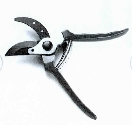 "Gartenschere"

- mit einer Hand zu betätigende Schere mit einer konkaven und einer konvexen Schneidklinge 
  (arbeitender Teil) aus unedlem Metall

- mit 2 Griffen, welche mit Kunststoff überzogen sind, beide Arme bewegen sich um einen Stift, 
  der ungefähr bei 3/4 der Länge angebracht ist

- mit einem Federmechanismus und einer Arretierung versehen

- ohne ringförmige Ösen zum Durchstecken der Finger an den Enden der Griffe

- Länge: ca. 20 cm

- zum Schneiden von bis zu 20 mm starken Ästen und Trieben

Abbildung siehe Anlage.

Derartige Waren gehören als "Gartenscheren, mit arbeitendem Teil aus unedlem Metall" zum 
TARIC-Code 8201 5000 00.