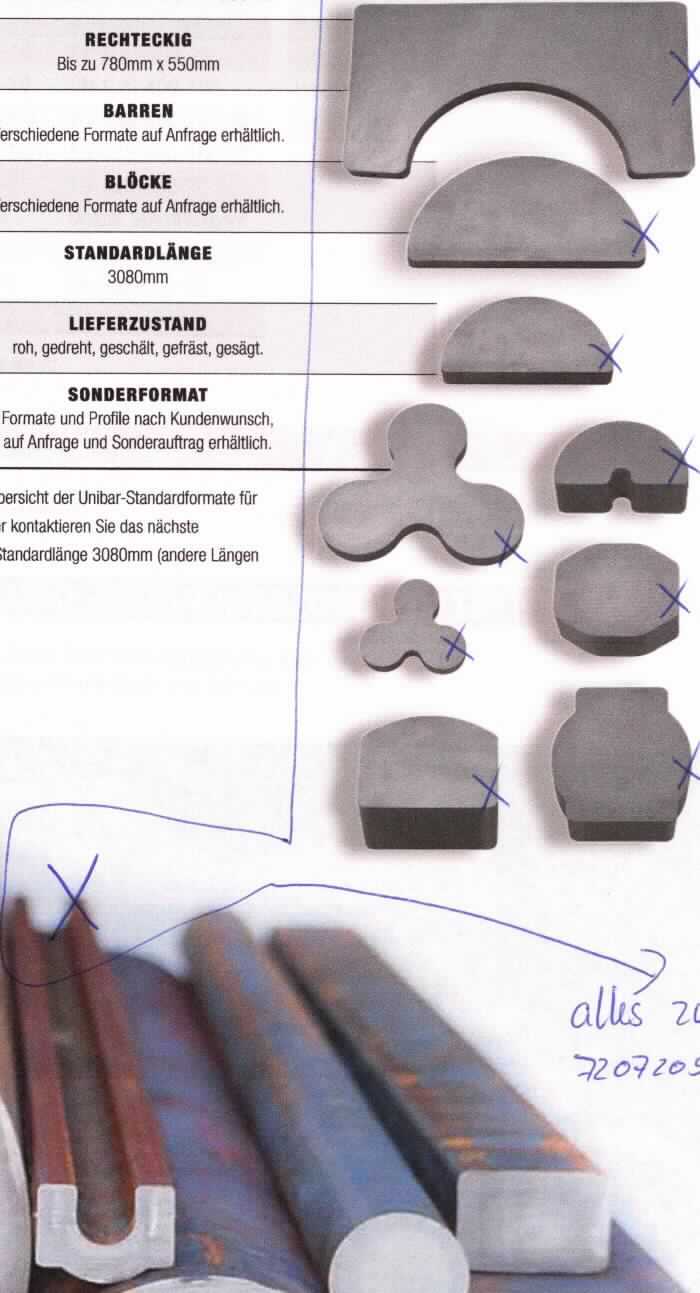 Stranggusseisen in Form von Stangen und Profilen

Bei der Ware handelt es sich um massive gegossene Erzeugnisse in Form von kreisrunden Stangen oder in Form von Sonder-/Zeichnungsprofilen (siehe Abbildung). Die Erzeugnisse sind im Stranggussverfahren hergestellt und sind nicht weiter bearbeitet (roh). Die Erzeugnisse bestehen aus einem verformbaren Gusseisen (GJS). 

Die Ware ist nach ihrer Beschaffenheit als andere gegossene Ware aus verformbarem Gusseisen in den TARIC-Code 7325 9910 90 einzureihen.