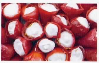 Früchte der Gattung Capsicum, gefüllt mit Frischkäse.

Antragsangaben (als zutreffend unterstellt): Teufelshörnli, Marinierte Paprika, gefüllt mit Frischkäse, tiefgekühlt. Zur Zusammensetzung wurden vertrauliche Angaben gemacht. Aufmachung: Karton mit einem Nettogewicht von 1 kg.

Ein Warenmuster wurde nicht vorgelegt.
Nach den vorgelegten Angaben beträgt der Gehalt an freier, flüchtiger Säure, berechnet als Essigsäure weniger als 0,5 GHT.

Anderes Gemüse, anders als mit Essig oder Essigsäure zubereitet oder haltbar gemacht, ausgenommen Erzeugnisse der Position 2006, andere als in den UPos 2004 1010 bis 2004 9091 genannt, andere.