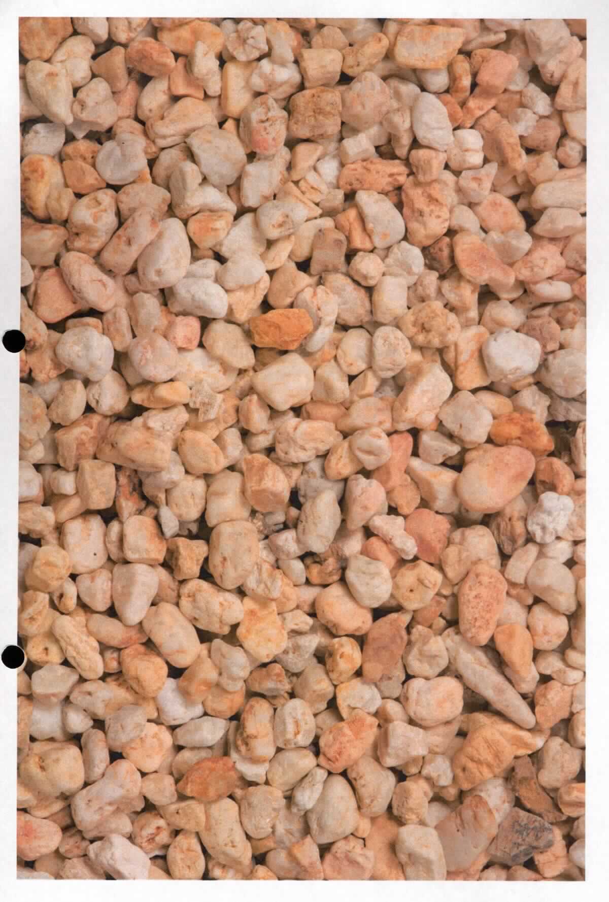 Angaben:
Kies TAUNUSQUARZ
Bearbeitung: naturrund
Farbe: hellgelb-bunt
Material: Quarz 
Herkunft: Deutschland 
Größe: 4-8 mm  
Größe: 8-16 mm 
Größe: 16-32 mm 

Befund:
Körnungen von Steinen der Position 2516