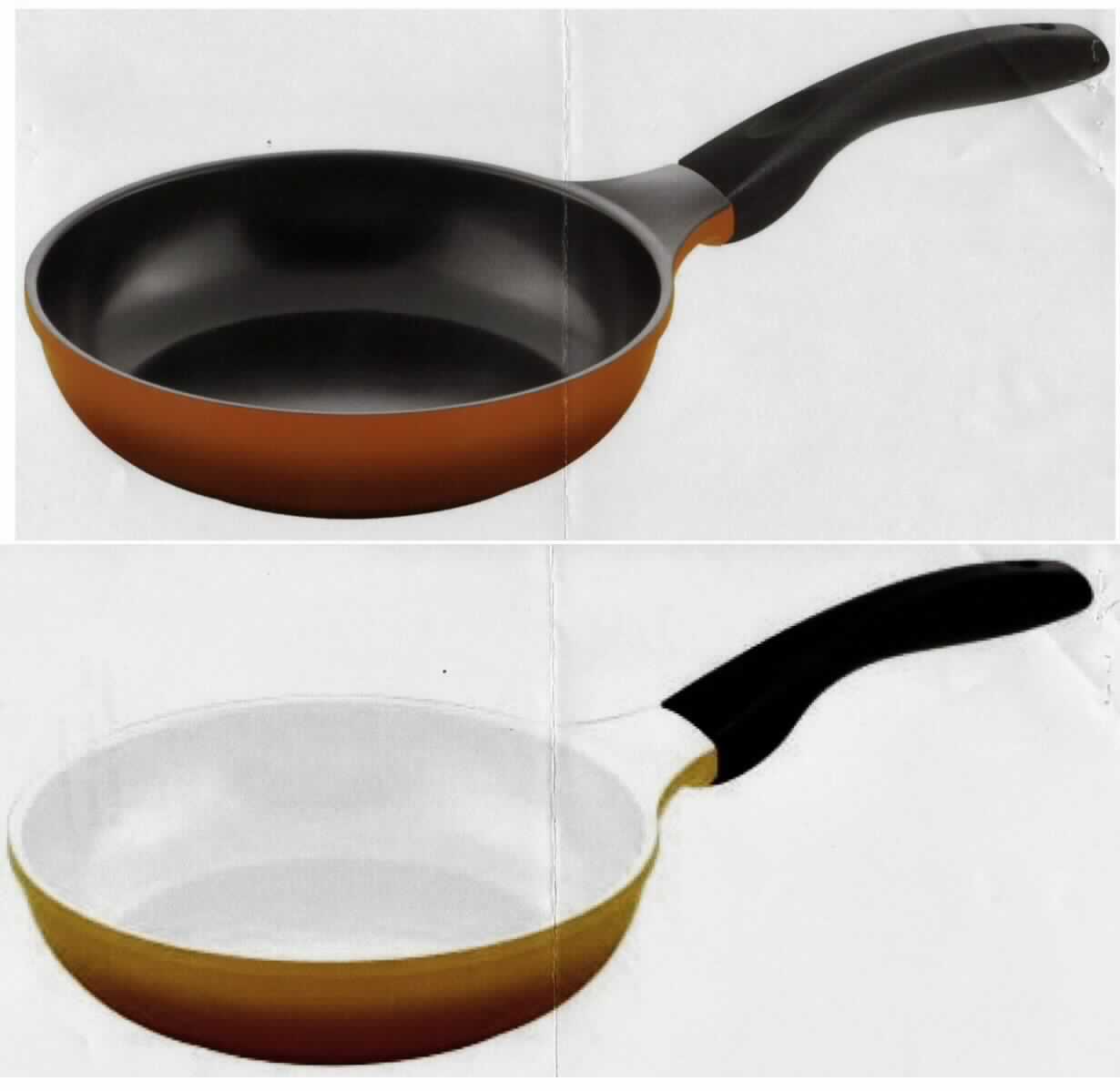 Es handelt sich um aus Aluminiumdruckguss gefertigte Pfannen in unterschiedlichen Größen (Durchmesser: 20 cm, 24 cm oder 28 cm), bestehend aus einer etwa 5,5 cm hohen Schale, die an der Unterseite mit einer mit Aussparungen versehenen Schicht aus Stahl versehen ist. Die Erzeugnisse weisen auf der Innenseite eine schwarze bzw. weiße Antihaftbeschichtung (Keramik) auf und sind mit einem Stiel aus Kunststoff (Bakelit), der am oberen Ende mit einer als Aufhängevorrichtung dienenden Aussparung versehen ist, ausgestattet. Der Stiel ist mittels einer Schraube aus unedlem Metall mit der Schale verbunden. 
Aluminium herrscht gewichtsmäßig gegenüber jedem anderen unedlen Metall vor. 
-Materialangaben laut Antragsteller-

Abbildung siehe Anlage.

Derartige Waren gehören als "andere Haushaltsartikel aus Aluminium, gegossen" zum TARIC-Code 7615 1010 90.