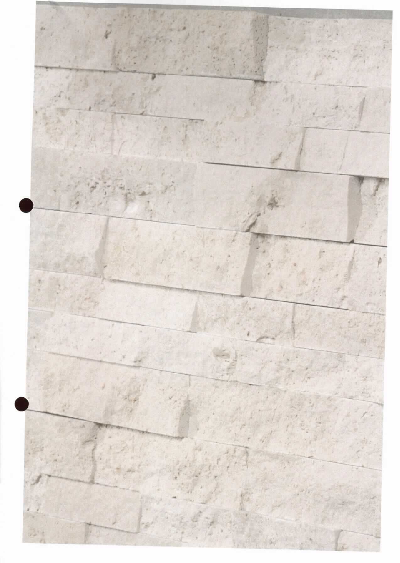 Angaben:
Verblender VANILLA ROMANA ROX
Bearbeitung: Oberfläche naturrau, Seiten gesägt, als System verklebt, Z-Typ, Rückseite gesägt & eben
Farbe: creme-beige
Material: Travertin
Herkunft: Türkei
Größe: 55/60x15x2-3,5 cm 75 kg / qm 

Befund:
andere Werksteine und Waren daraus, lediglich geschnitten oder gesägt, mit ebener oder glatter Oberfläche